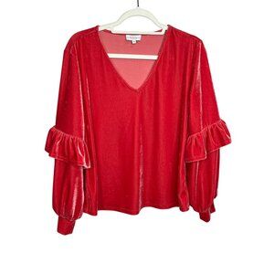 Sedge Top Womens Medium Shirt Velour Velvet Pink Blouse Boho Ruffles Casual Fall